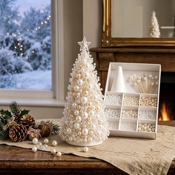 DIY Beaded Christmas Tree Kit, Handmade Mini Tabletop Xmas Bead Art for Holiday Display