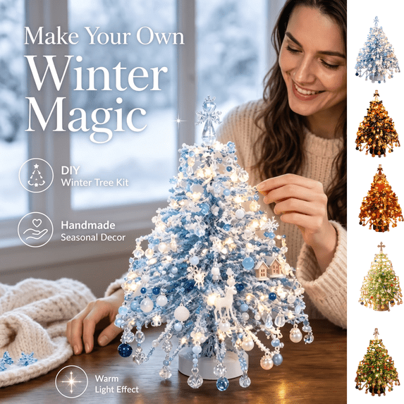 DIY Beaded Christmas Tree Kit, Make Your Own Sparkling Warm Light Tabletop Decoration, Handmade Holiday Beading Craft Set for Indoor Home Display & Creative Gift