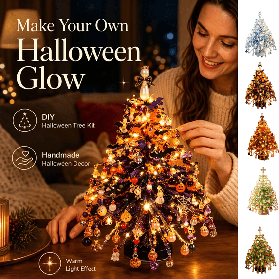 DIY Beaded Christmas Tree Kit, Make Your Own Sparkling Warm Light Tabletop Decoration, Handmade Holiday Beading Craft Set for Indoor Home Display & Creative Gift
