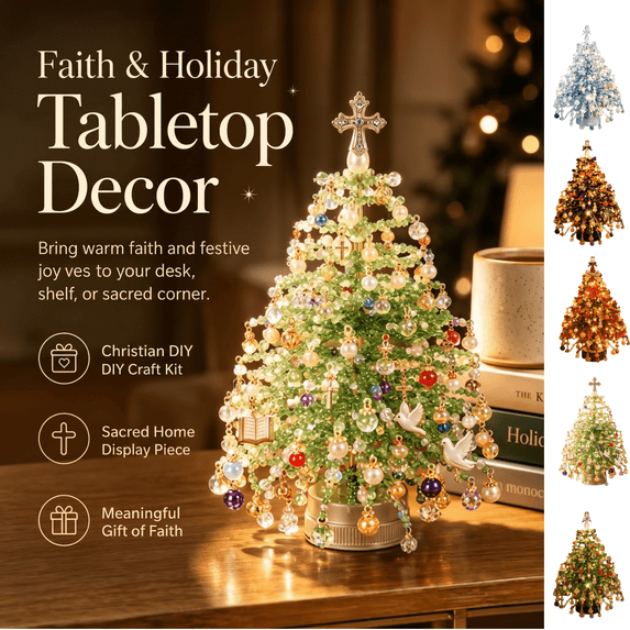 DIY Beaded Christmas Tree Kit, Make Your Own Sparkling Warm Light Tabletop Decoration, Handmade Holiday Beading Craft Set for Indoor Home Display & Creative Gift