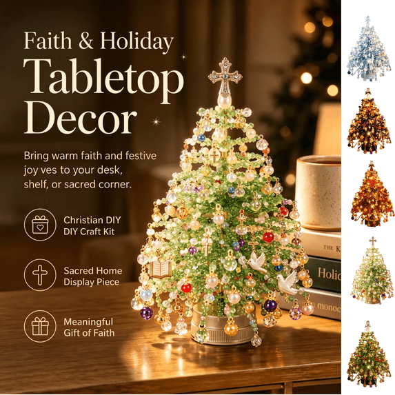 DIY Beaded Christmas Tree Kit, Make Your Own Sparkling Warm Light Tabletop Decoration, Handmade Holiday Beading Craft Set for Indoor Home Display & Creative Gift