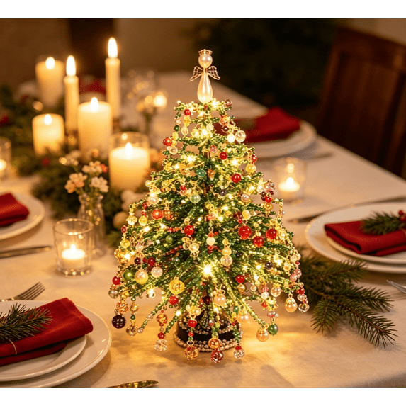 DIY Beaded Christmas Tree Kit, Sparkling Bead Branches Light Up Tabletop Tree, Complete DIY Craft Supplies Kit for Relaxing Home Activity & Meaningful Holiday Gift