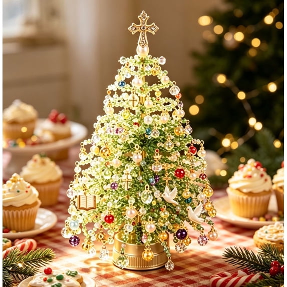 DIY Beaded Christmas Tree Kit, Sparkling Bead Branches Light Up Tabletop Tree, Complete DIY Craft Supplies Kit for Relaxing Home Activity & Meaningful Holiday Gift