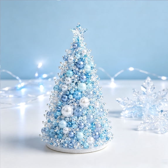 DIY Beaded Christmas Tree Kit, Sparkling Holiday Craft Set with Pearls, Crystals & Beads, Handmade Christmas Decoration for Adults, Blue