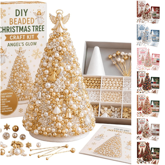 DIY Beaded Christmas Tree Kit for Adults, 7.09 Inch Foam Cone Base, 3D ...