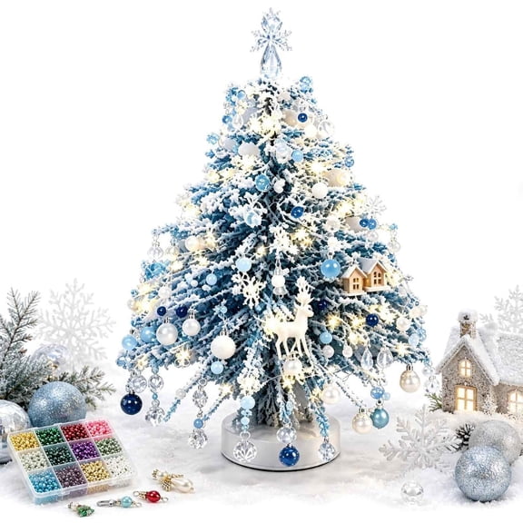 DIY Beaded Christmas Tree Kit with Lights, Beginner Friendly Mini Crystal Bead Xmas Tree Craft Set Create Your Own Sparkling Holiday Decoration