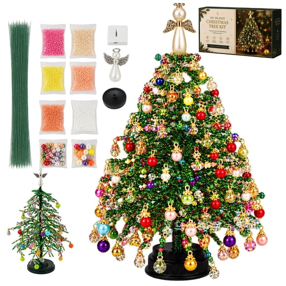 DIY Beaded Christmas Tree Kit with Lights, Handmade Holiday Decor