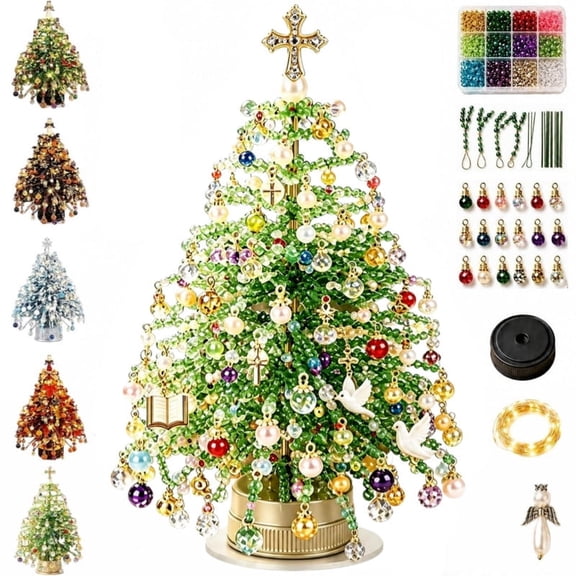 DIY Beaded Christmas Tree Making Kit, 3D Crystal Bead Tabletop Tree Craft Set, Holiday Tabletop Decor, Handmade Ornament Kit for Winter Home Decoration & Gift(Style B)