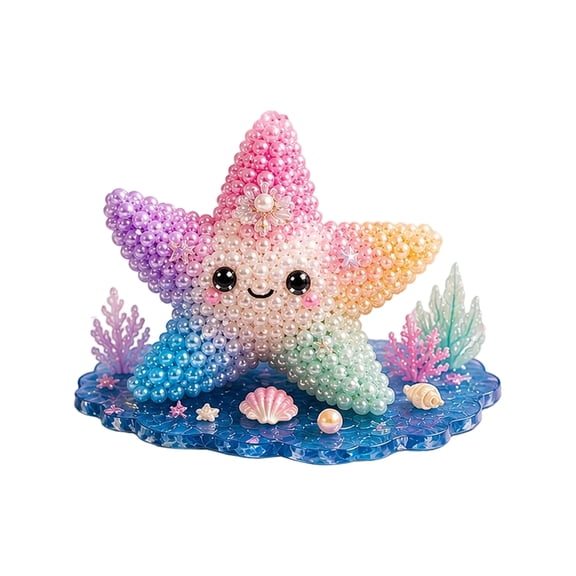DIY Beaded Craft Kit Iridescent Starfish Theme Handmade 3D Figure with Colorful Beads Instructions for Ocean Decor Craft Lover Gift
