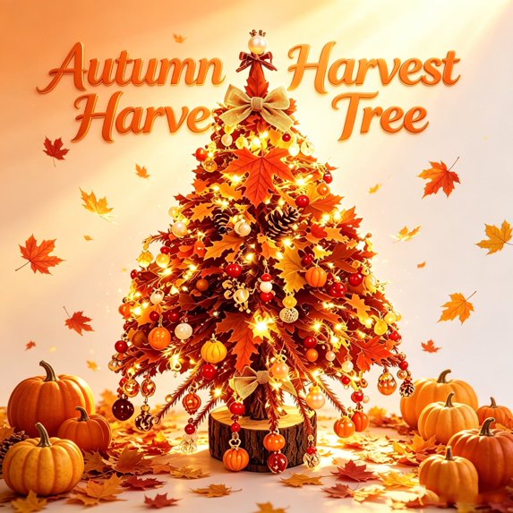 DIY Beaded Fall Harvest Tree Kit for Adults, Crystal Tabletop Tree with Maple Leaf Pumpkin Pinecone Charms, Thanksgiving Gift