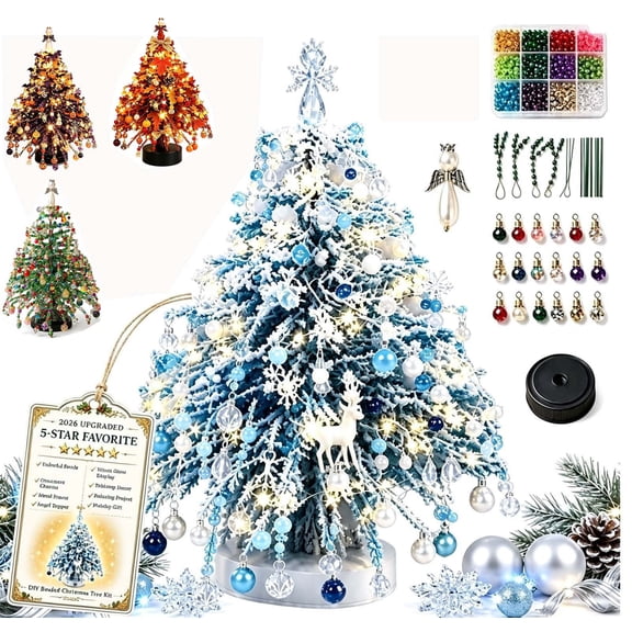 DIY Beaded Fall Tree Kit with Lights, Jingle Beads, Colorful Bead & Green Wire Craft Set with Angel Topper, Tabletop Thanksgiving Decorations for Adults & Home Display, Holiday Handmade Gift (C)