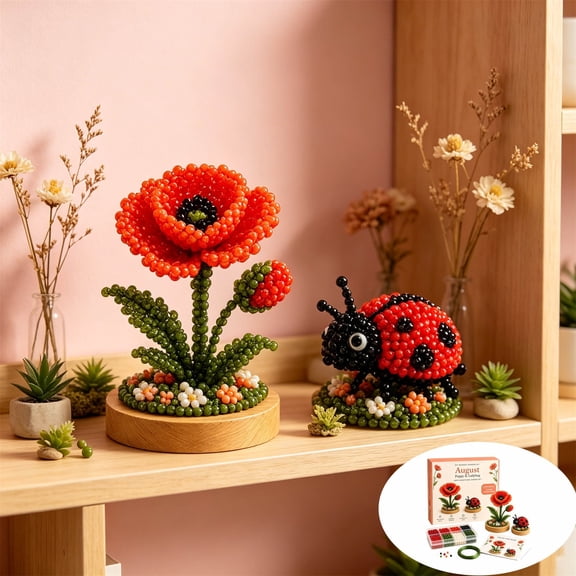 DIY Beaded Flower & Ladybug Craft Kit, Handmade Garden Beading Set for Adults & Teens