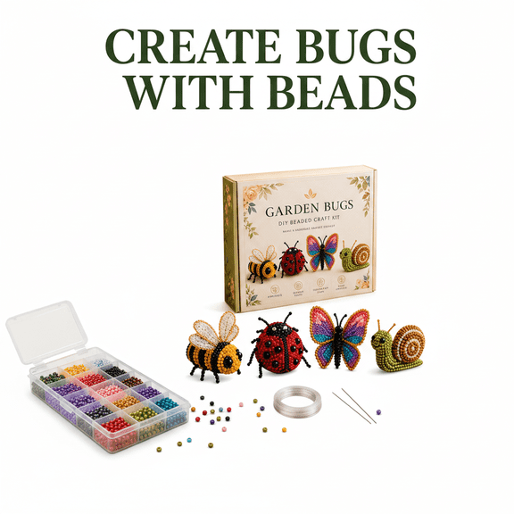 DIY Beaded Garden Bug Craft Kit 4-Piece Set Bee Ladybug Butterfly and Snail Theme Small 3D Insect Beading Projects for Hand-Eye Coordination and Creative Art Hobbies