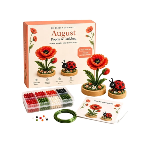 DIY Beaded Garden Kit - August Birth Month, Beginner-Friendly Beading Set for Handcrafted Tabletop Decor
