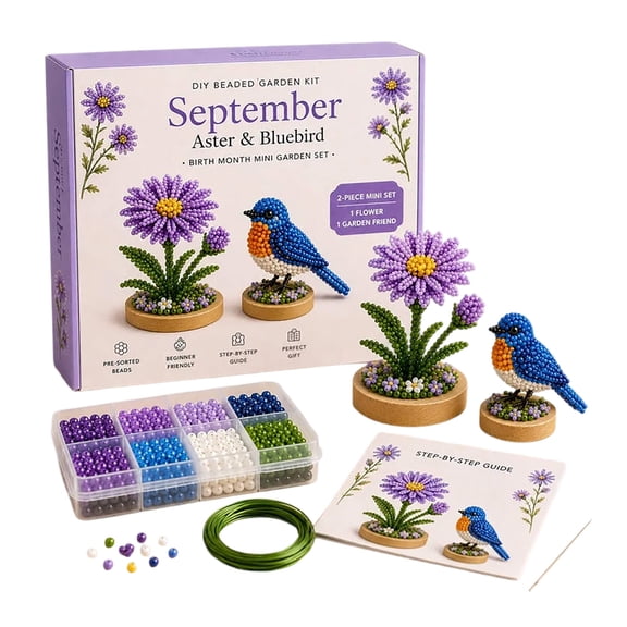 DIY Beaded Garden Kit Birth Month Flower And Bird Figurine Craft Set With Wooden Base Crystal Beads For Adult Beginner Hobby