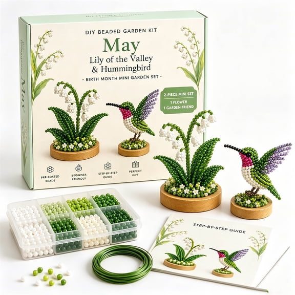 DIY Beaded Garden Kit - Of The Valley Birth Month Flower Set, 2-Piece Crafting Kit for Beginners