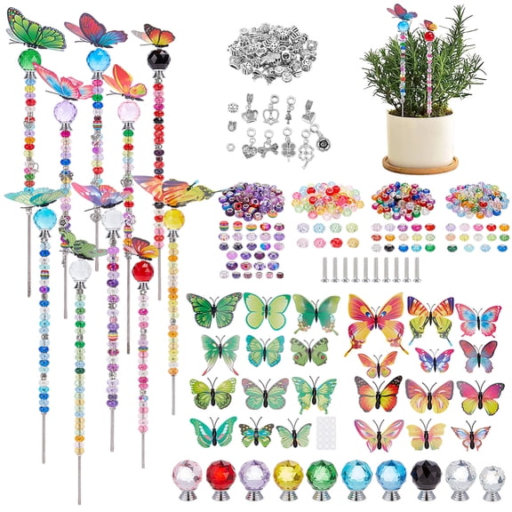 DIY Beaded Garden Stake Kit include 10Pcs 10 Colors Glass Ball Drawer Knobs 50Pcs Acrylic Resin Polymer Clay Rhinestone European Beads diy