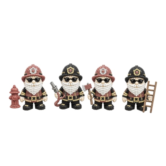 DIY Beaded Gnome Kit, 3D Fire Crew Themed, with 1 Set of Beads 1 String 1 Set of Tools and Instruction Manual, for Adult Kids Beginner Art Craft Home Decor Handmade Party Favor