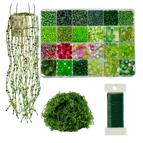DIY Beaded Greenery Craft Kit, Hanging Plant Bead Making Set, Complete Bead Supplies with Moss & Wire, Home Decor DIY Kit for Wall Hanging Plant Art Projects (1Pc