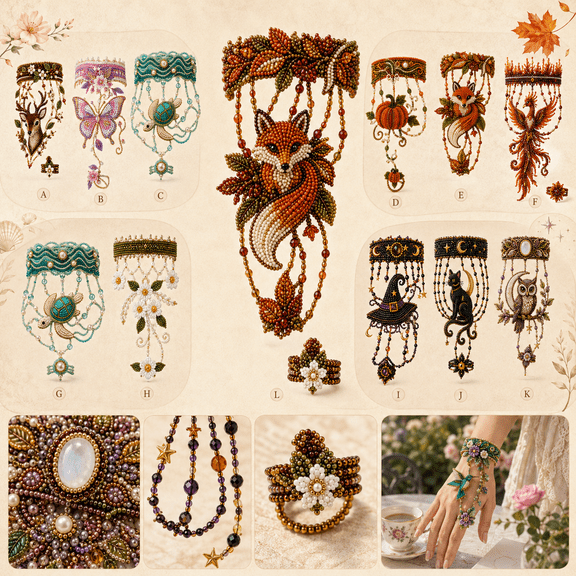 DIY Beaded Hand Chain Bracelet Kit, Complete Jewelry Making Set with Assorted Beads and Accessories for Adults Beginners, Adjustable Statement Hand Jewelry, Multiple Styles