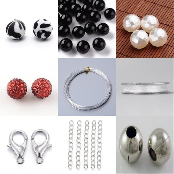 DIY Beaded Jewelry Set Making Kit Including Acrylic Resin Rhinestone Round Beads Aluminum Wire Elastic Thread Alloy Clasps