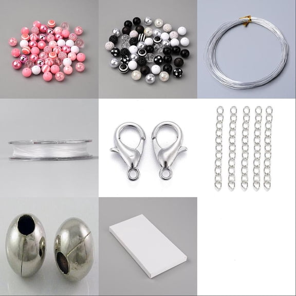 DIY Beaded Jewelry Set Making Kit Including Acrylic Round Beads Elastic Thread Alloy Clasps Iron End Chains Beads Mixed Color