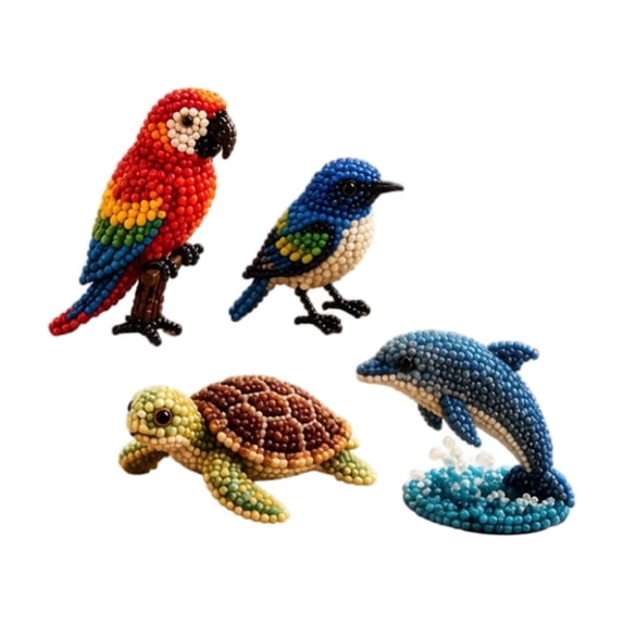 DIY Beaded Kit Parrot Hummingbird Sea Turtle Dolphin Theme Cute 3D Bead Craft Set with Colorful Beads Instructions Handmade Jewelry Art for Adult Teen Creative Gift