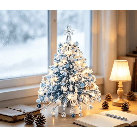DIY Beaded Mini Christmas Tree Kit Easy Assembly Craft Set with Warm LED Lights for Festive Winter Wonderland Shelf Display