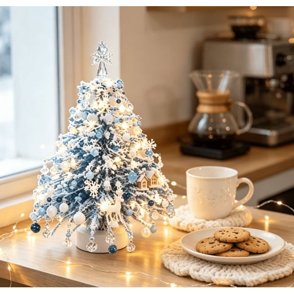 DIY Beaded Mini Christmas Tree Kit, Easy Assembly Craft Set with Warm LED Lights for Festive Winter Wonderland Shelf Display