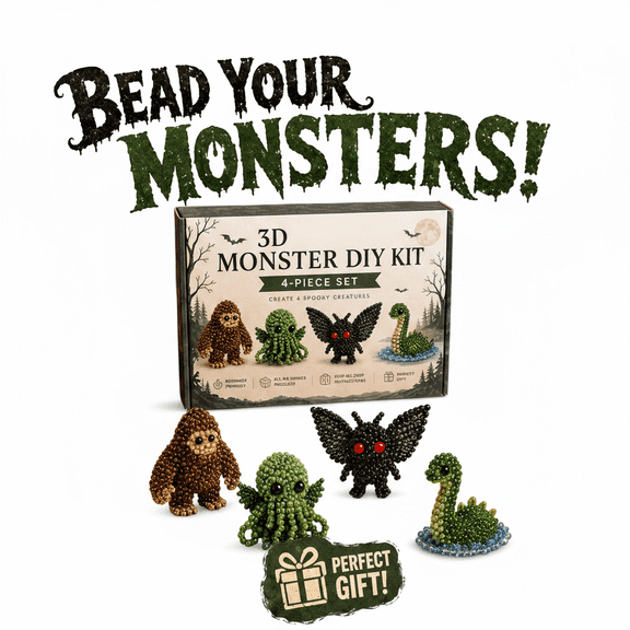 DIY Beaded Monster Craft Kit 4-Piece Set Small 3D Creature Beading Art Projects Creative Hobby Supplies for Developing Hand-Eye Coordination and Manual Dexterity Skills