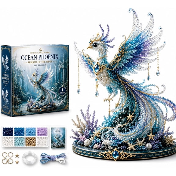 DIY Beaded Mythical Creatures Craft Kit, Ocean & Fantasy Animal Set , Creative Handmade 3D Bead Building Kit for Kids & Adults, Desktop Decoration Gift Set(Phoenix)