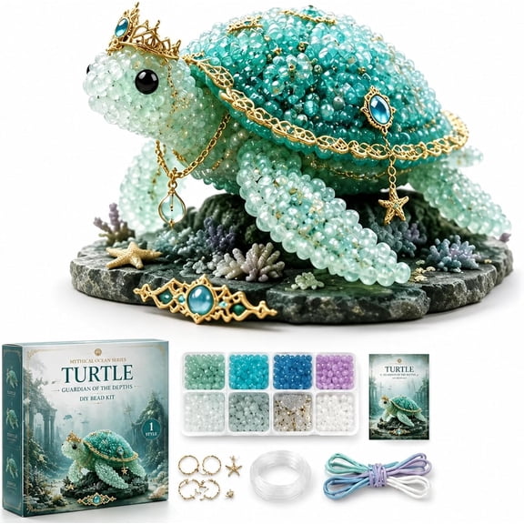 DIY Beaded Mythical Creatures Craft Kit, Ocean & Fantasy Animal Set , Creative Handmade 3D Bead Building Kit for Kids & Adults, Desktop Decoration Gift Set(Turtle)