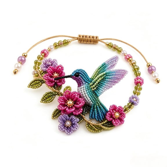 DIY Beaded Nature Bracelet Kit for Adults, Animal Charm Craft Set, Create Your Own Bird Fox Butterfly Hummingbird Jewelry