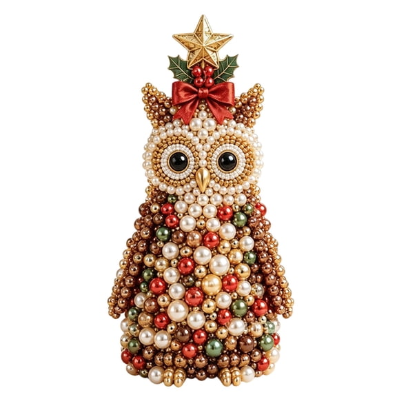 DIY Beaded Owl Christmas Tree Craft Kit With Pearl Beads And Star Topper For Holiday Decor(Yellow-20cm)