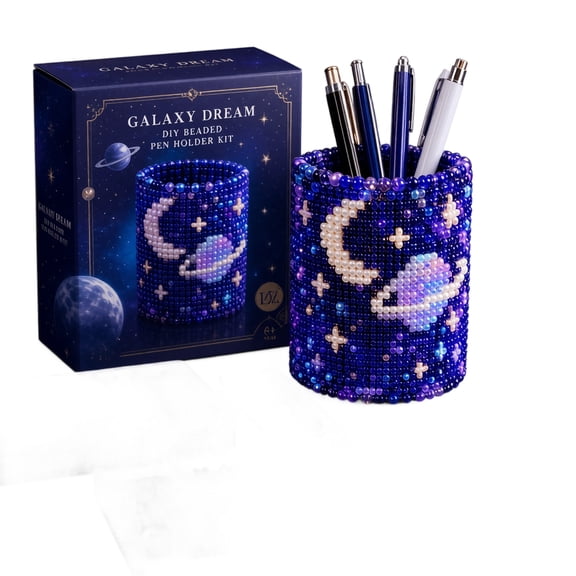 DIY Beaded Pen Holder Kit with Galaxy Dream Design for Creative Desk Organization and Decorative Craft Storage Solution