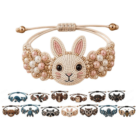 DIY Beaded Rabbit Bracelet Making Kit, Natural Style Animal Bead Bracelet Kit, Durable Woven Bracelet Making Craft Set for Daily Wear Gift Giving