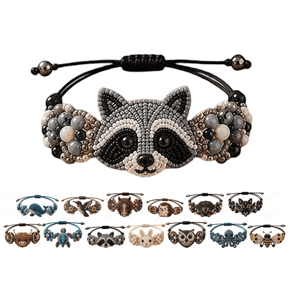 DIY Beaded Raccoon Bracelet Making Kit, Animal Themed Beaded Bracelet Craft Set, Adjustable Woven Handmade Bracelet Making Kit for Adults Beginners