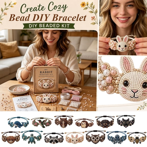 DIY Beaded Raccoon Bracelet Making Kit, Cute Cartoon Animal Bead Kit, Hand Woven Adjustable Bracelet Making Set for Adults Craft Lovers