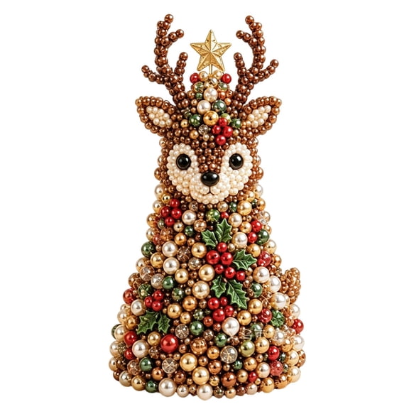 DIY Beaded Reindeer Christmas Tree Craft Kit With Pearl Beads And Star Topper For Holiday Decor(Coffee-20cm)