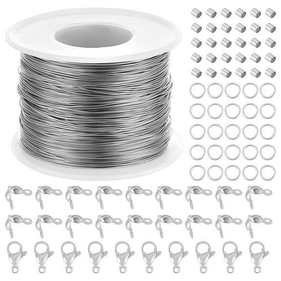 DIY Beading Jewelry Making Finding Kit Including Crimp Beads Tips Lobster Claw Clasps Jump Rings Tiger Tail Wire Stainless Steel Color Wire: 0.5mm