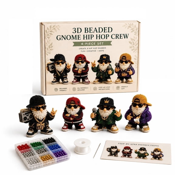 DIY Beading Kit, 3D Hip Hop Gnome Beaded Set with Complete Beads String Tools Instructions, 4 Pcs Funny Gnome Craft Supplies for Adults Teens Home Decor Handmade Holiday Gift