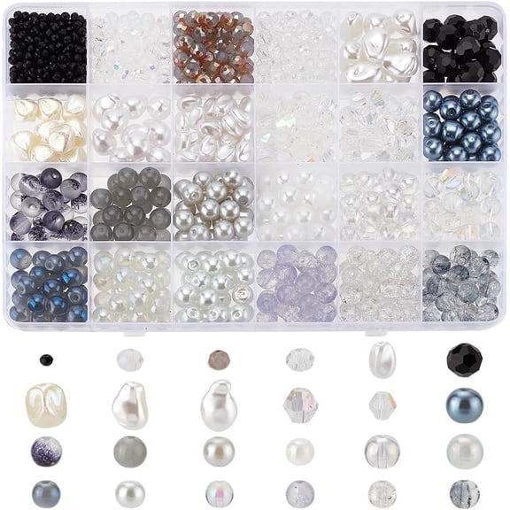 DIY Beads Jewelry Making Finding Kit Including Glass & ABS Plastic Imitation Pearls & Acrylic Beads Round & Nugget & Oval Mixed color 923pcs/box Glass