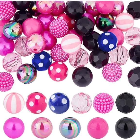 DIY Beads Jewelry Making Finding Kit Including Plastic & Acrylic & Resin Rhinestone Beads Imitation Pearl & Round Mixed Color 54Pcs/box