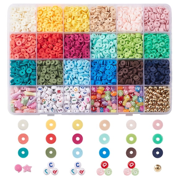 DIY Beads Jewelry Making Finding Kit Including Polymer Clay Disc & Acrylic Letter & CCB Plastic Round Beads Mixed Color 5~15x1~4mm Hole: 1.2~2mm