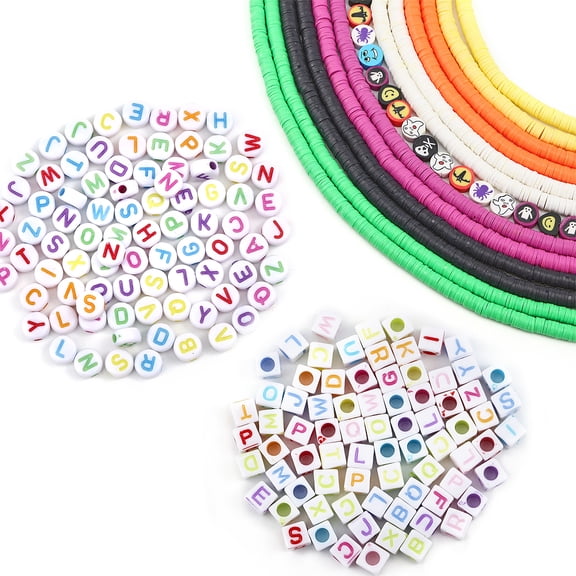 DIY Beads Jewelry Making Finding Kit Including Polymer Clay Disc Acrylic Letter Flat Round Beads Mixed Color 6~10x6~10x1~6mm Hole: 1.2~3mm