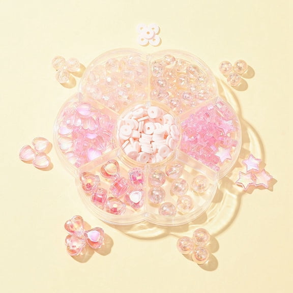 DIY Beads Jewelry Making Finding Kit Including Transparent & Rainbow Iridescent Acrylic Round & Polymer Clay Disc Beads Pink 285Pcs/box