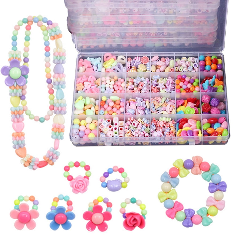 Showlovein 470PCS DIY Bead Set Craft DIY Necklace Bracelets for Kids  Jewelry Making Kits Colorful Acrylic Crafting Beads Kit Box with  Accessories