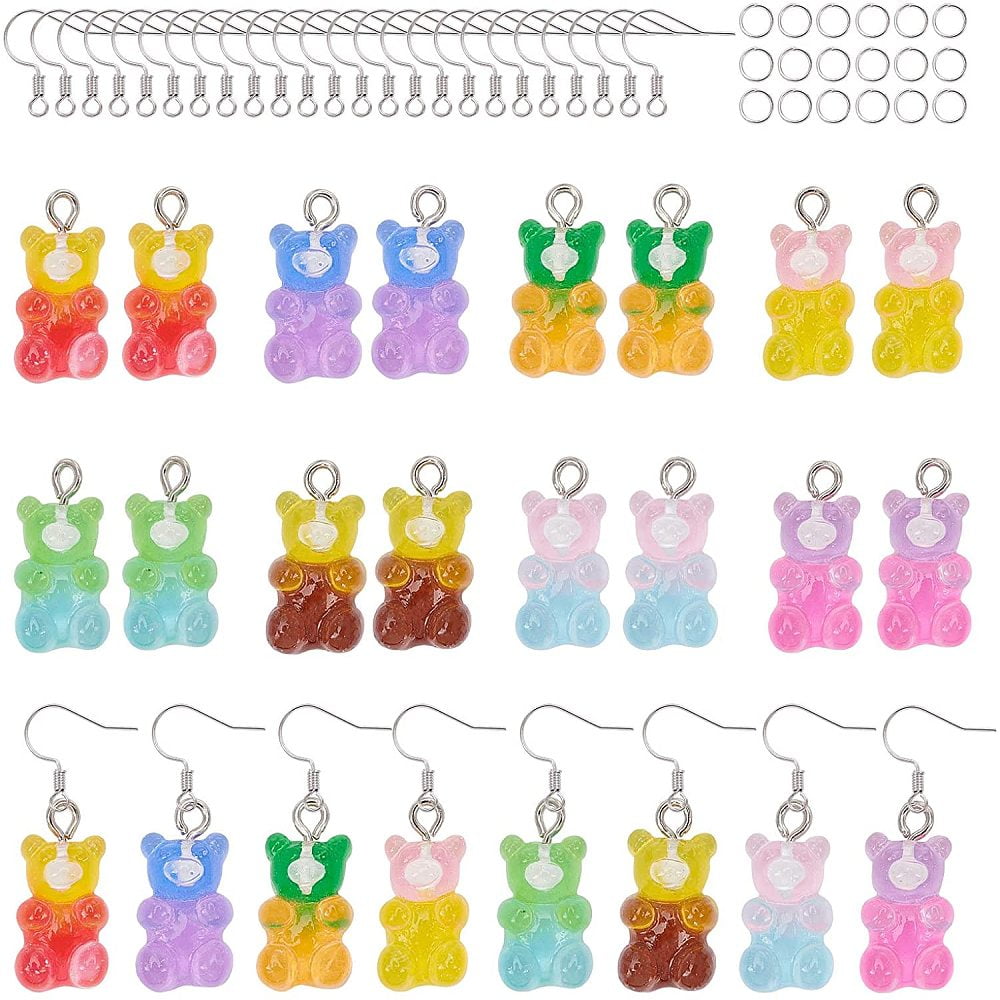 DIY Bear Resin Dangle Making Kits with Resin Pendants and Brass Earring Hooks Mixed Color Pendants: 20.5x10.5x6.5mm Hole: 2mm 8 colors