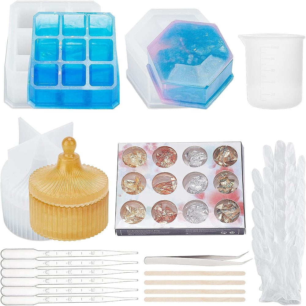 DIY Beauty Makeup Storage Box Epoxy Resin Crafts Kits with Silicone Storage Box MoldsPlastic Measuring Cups Transfer Pipettes 82x38mm 2pcs/set