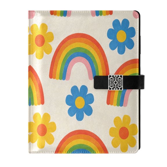 DIY Beige Background Printed Microfiber Leather Notebook 9.2x6.7" Refillable Binder Journal with Pen Loop&Pockets 100 Sheets